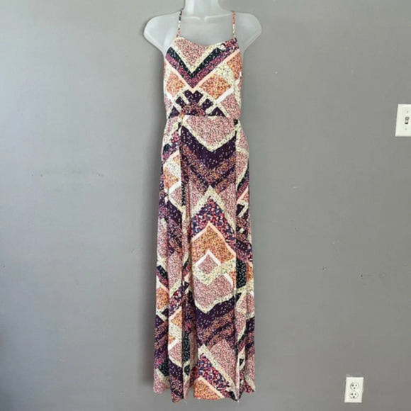 H & M Handkerchief Maxi Dress Sleeveless Size 4 Side Slit‎ Patchwork Print Boho - Picture 1 of 16